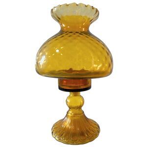 Mid-Century Amber Glass Table Lamp: Quilted Diamond Pattern | One Owner